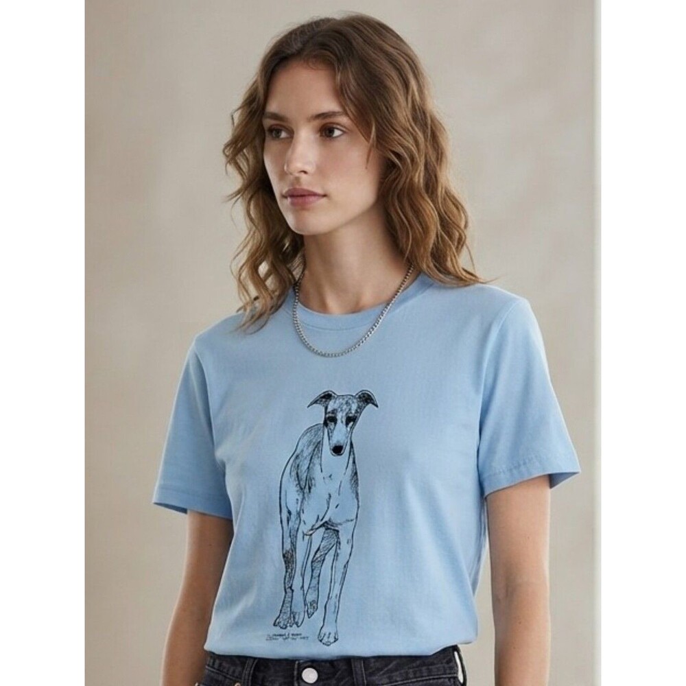 Port & Company Women's Light Blue Double Sided Greyhound Novelty Print Size Med